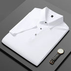 Polo de seda de hielo para hombre, camiseta de manga corta, elástica, sin hierro, fina, ligera, de lujo