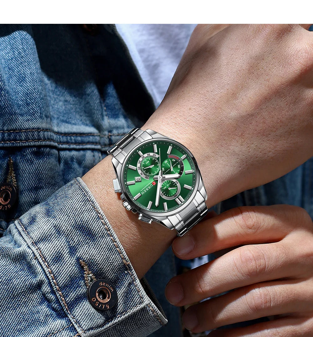Relojes CURREN para hombre, relojes de lujo de primeras marcas para hombre, cronógrafo Original resistente al agua de acero inoxidable, fase lunar, fecha, esfera giratoria