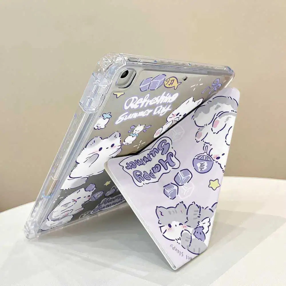 Estuche de gato bonito tipo 3 + Y con portalápices para IPad 2025 11th A16 Pro Air 13 11 M3 M2 M4 2025 12,9 "9 8 7 6 5 4 10Th Mini 7 6