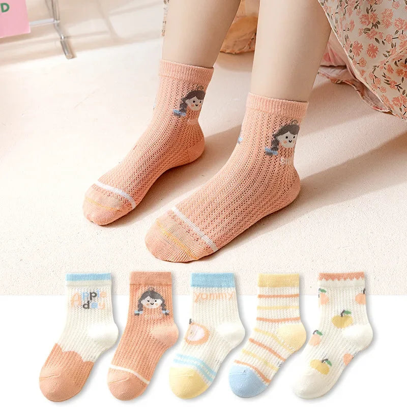 5 pares de calcetines para niños de 1 a 12 años 2025 primavera/verano niños niñas malla calcetines finos transpirables calcetines suaves y cómodos calcetines para niños