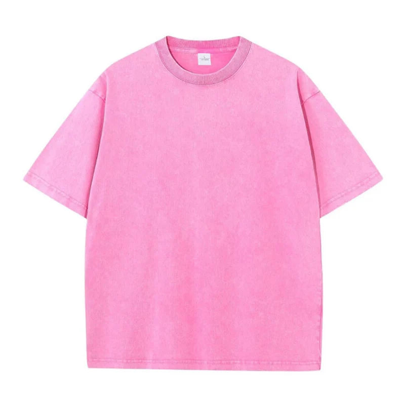 Camisetas Vintage de Color sólido con punto de copo de nieve para hombres/mujeres, camisetas de algodón de manga corta con agua antigua, ropa de Hip Hop