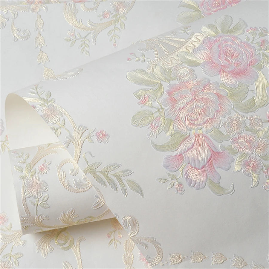 Papel tapiz europeo autoadhesivo flor pastoral pegatinas de pared de lujo autoadhesivo dormitorio sala de estar pared de fondo del hogar wal