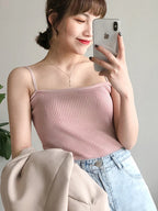 2025 Tops cortos informales con cuello Halter para mujer, camisola sin mangas con tirantes y espalda descubierta, camiseta sin mangas ajustada y sólida, chaleco recortado de tubo para mujer
