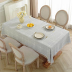 Mantel rectangular a cuadros, mantel de lino y algodón, mantel de granja, suave y sin arrugas, cubierta de mesa con borlas