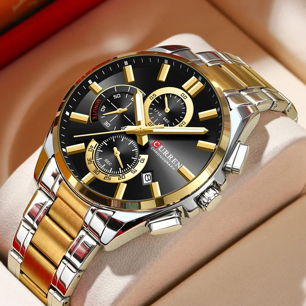 Relojes CURREN para hombre, relojes de lujo de primeras marcas para hombre, cronógrafo Original resistente al agua de acero inoxidable, fase lunar, fecha, esfera giratoria