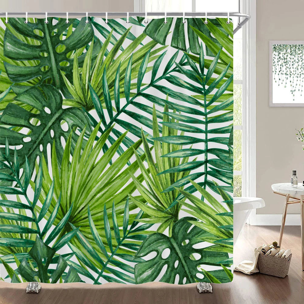 Cortinas de baño de flores, pájaros y plantas europeas, cortina de ducha impermeable, decoración de baño con impresión 3D con gancho, pantalla de baño