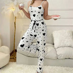 Regalo del Día de San Valentín Estampado de Corazones Sin Mangas Cami Tops con Pantalones Largos Conjunto de Pijamas de 2 Piezas para Mujer Ropa de Dormir Loungewear