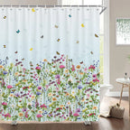Cortinas de baño de flores, pájaros y plantas europeas, cortina de ducha impermeable, decoración de baño con impresión 3D con gancho, pantalla de baño