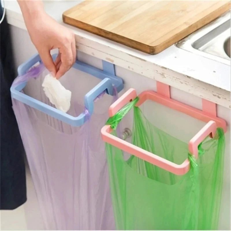 Estante de basura, soporte para bolsa de basura, puerta trasera de armario, bolsa de basura para cocina, organizador de cocina colgante para armario