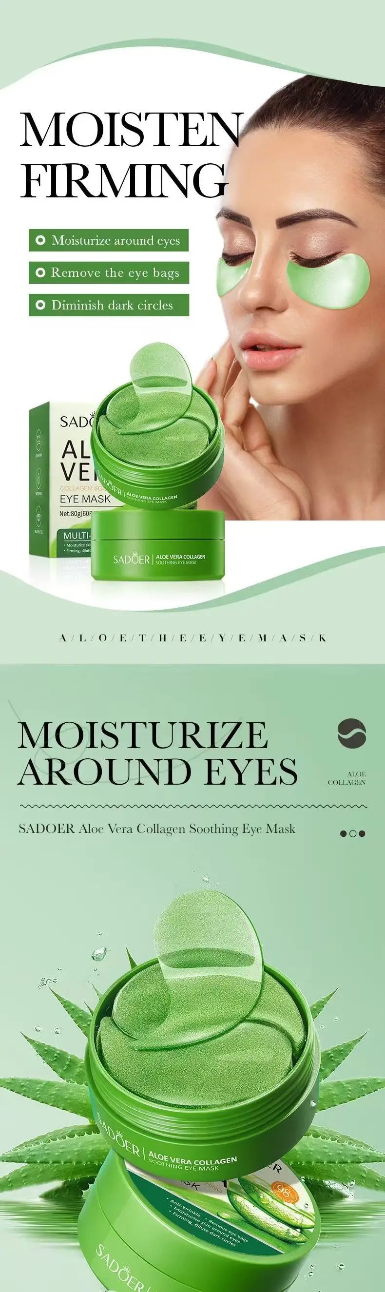 Mascarilla de colágeno de Aloe Vera para ojos, 60 uds., eliminación de ojeras, bolsas para ojos, parches hidratantes reafirmantes para ojos, productos para el cuidado de la piel
