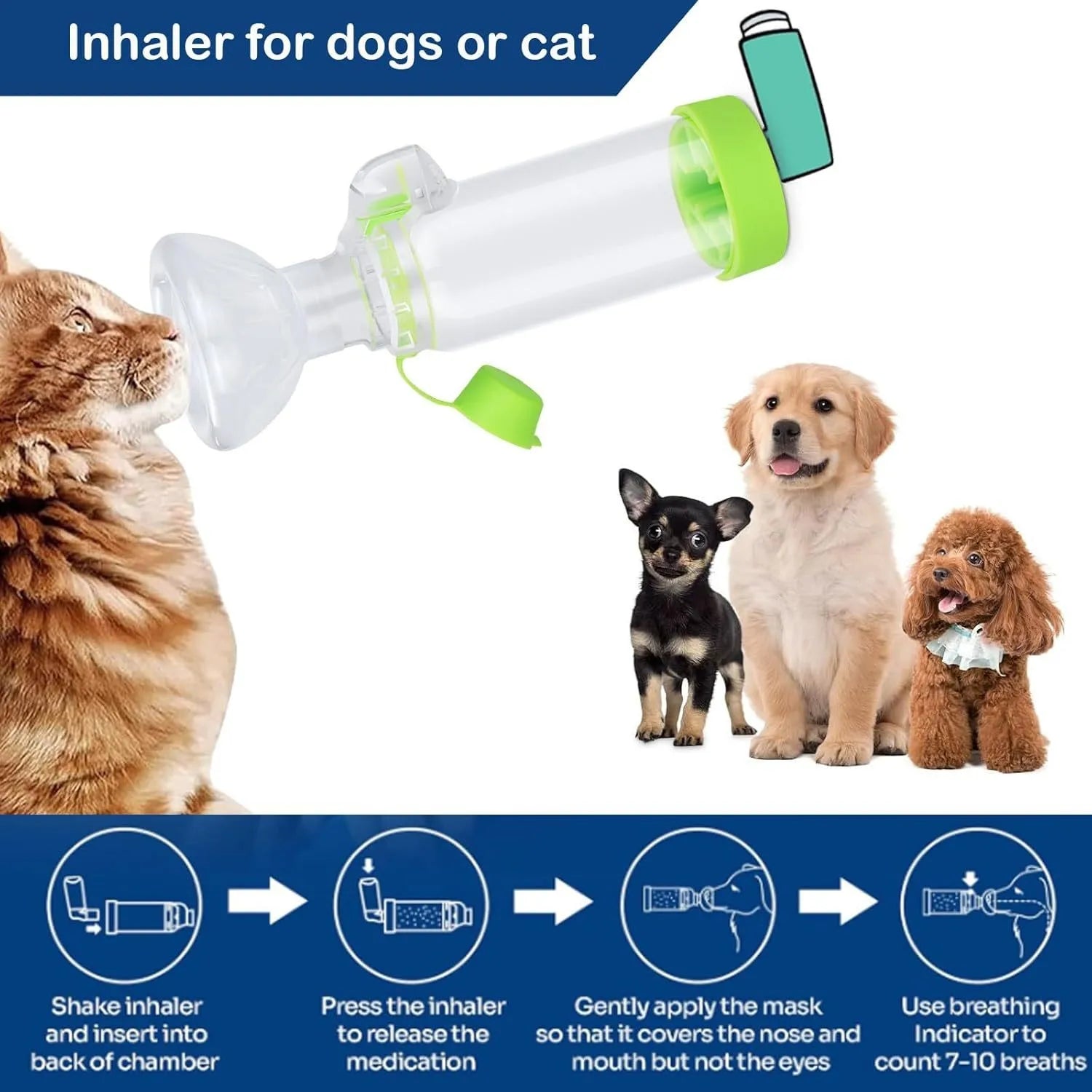 Tanque nebulizador para mascotas, para gatos o perros. Almohadilla de mano para administrar medicamentos a mascotas, equipada con indicador de respiración.