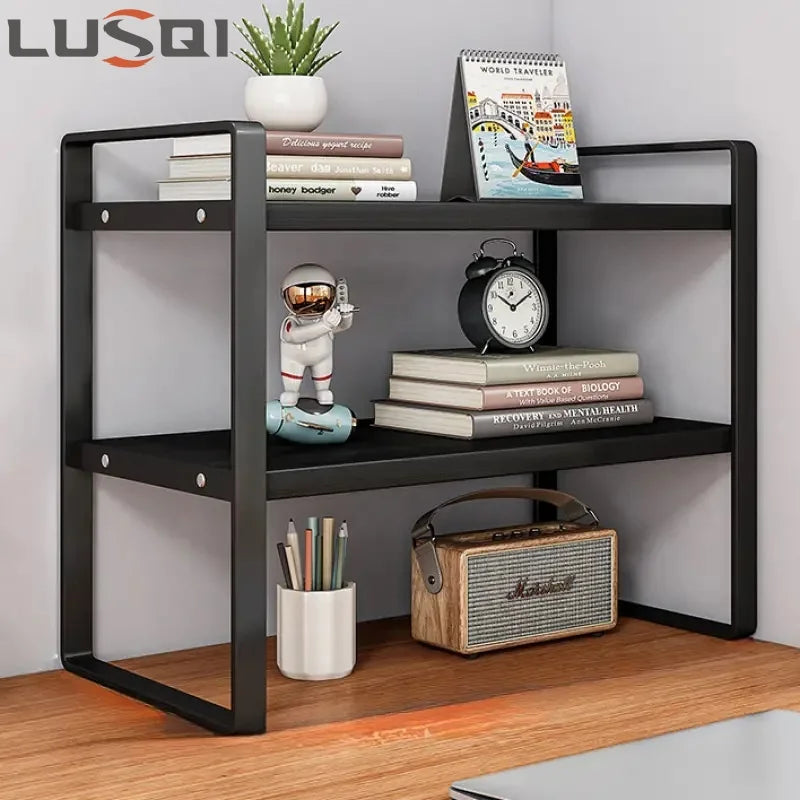 LUSQI-estante de 2 niveles para almacenamiento de escritorio, estantería de escritorio para estudiantes, estantes, escritorio para ordenador de oficina, gabinete escalonado, soportes de almacenamiento para el hogar