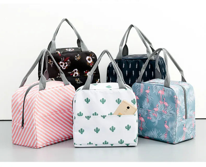 Fiambrera más fresca con patrón funcional, bolsa de almuerzo de lona con aislamiento portátil, bolsas térmicas para comida, Picnic, bolsas de almuerzo para mujeres y niños