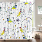 Cortinas de baño de flores, pájaros y plantas europeas, cortina de ducha impermeable, decoración de baño con impresión 3D con gancho, pantalla de baño
