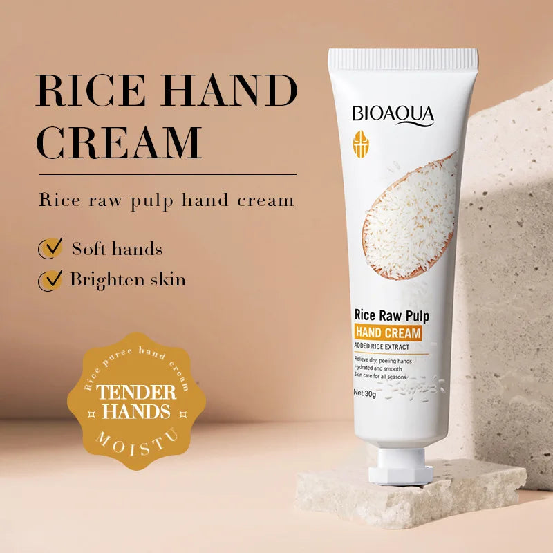 3/5 piezas BIOAQUA Crema de manos de arroz blanco, blanqueadora, hidratante, nutritiva, antienvejecimiento, productos para el cuidado de la piel de las manos