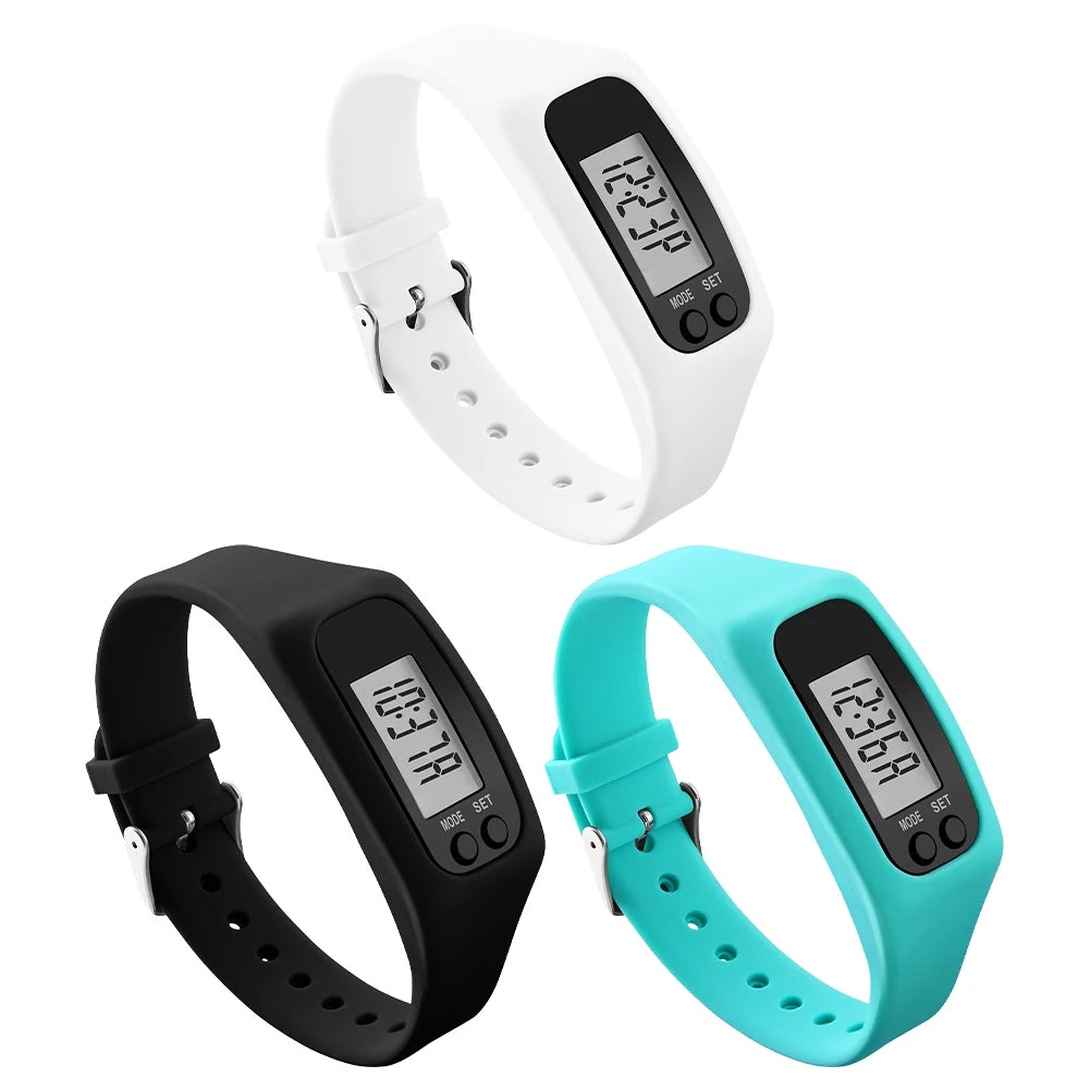 Pulsera con podómetro LED para adultos y niños, reloj de Fitness multifunción con pantalla de tiempo, contador de pasos, contador de calorías, 12/24H