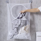 Bolsa de almacenamiento de ropa sucia, cesta con marco, cubo de malla plegable para lavandería, baño, colgante de pared, organizador de ropa para el hogar con gancho