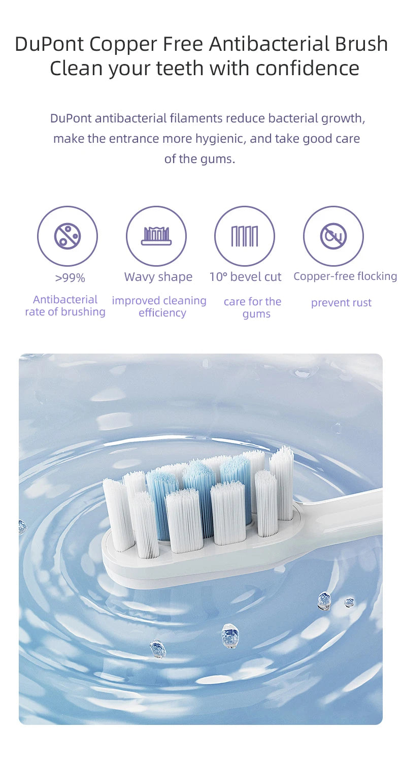 Juego de cepillos de dientes eléctricos sónicos Xiaomi MIJIA T302, 4 cabezales de cepillo, IPX8, resistente al agua, carga inalámbrica, cepillo de dientes electrónico