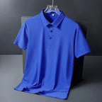Polo de seda de hielo para hombre, camiseta de manga corta, elástica, sin hierro, fina, ligera, de lujo