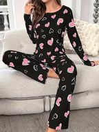 Ropa de dormir de otoño e invierno para mujer, Tops holgados tejidos con cuello redondo y pantalones elásticos largos, conjunto de pijama, ropa de descanso