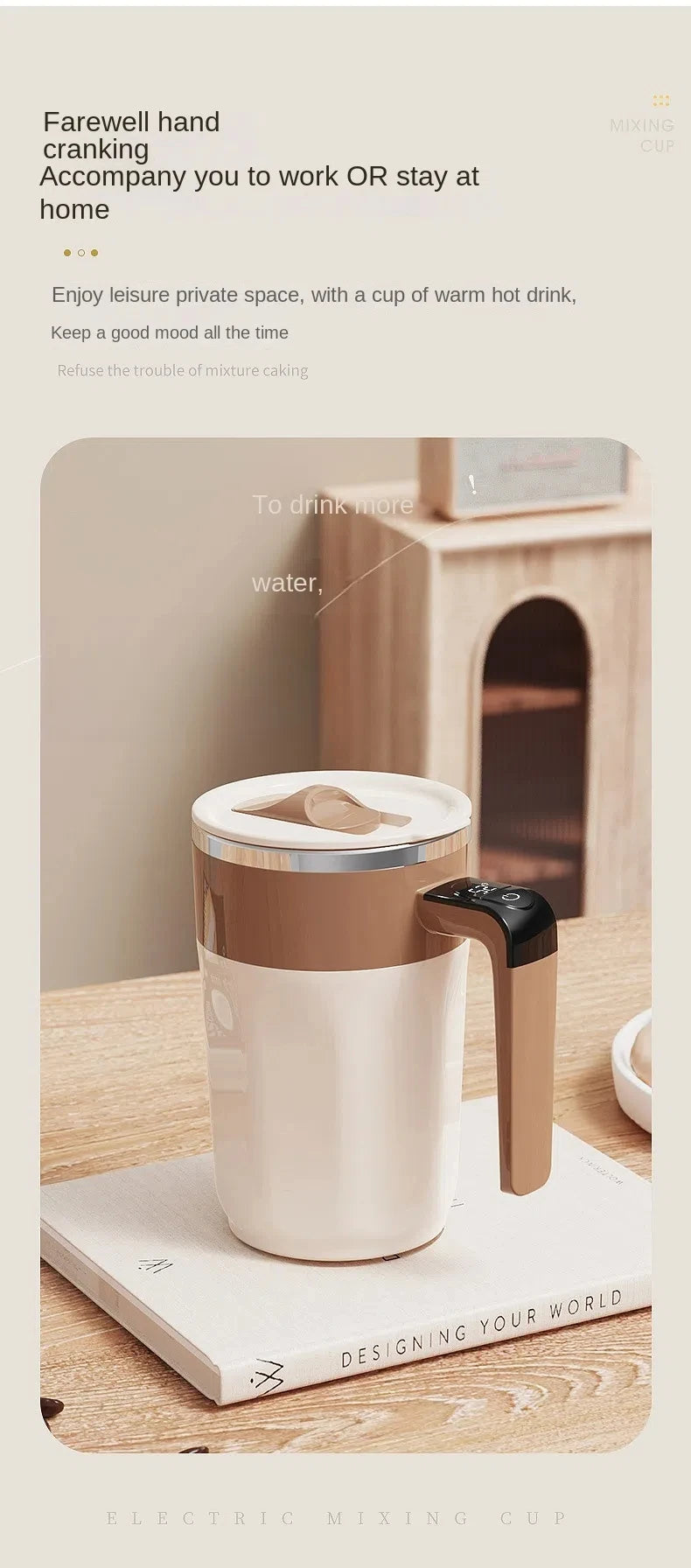 Taza mezcladora de 400ML, taza de café con pantalla LED de temperatura, taza autoagitadora de café y leche con rotación magnética de acero inoxidable 316