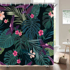 Cortinas de baño de flores, pájaros y plantas europeas, cortina de ducha impermeable, decoración de baño con impresión 3D con gancho, pantalla de baño