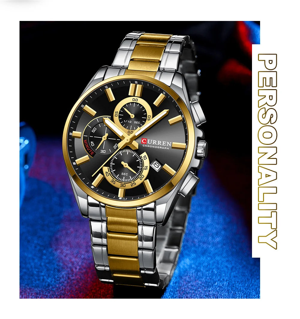 Relojes CURREN para hombre, relojes de lujo de primeras marcas para hombre, cronógrafo Original resistente al agua de acero inoxidable, fase lunar, fecha, esfera giratoria