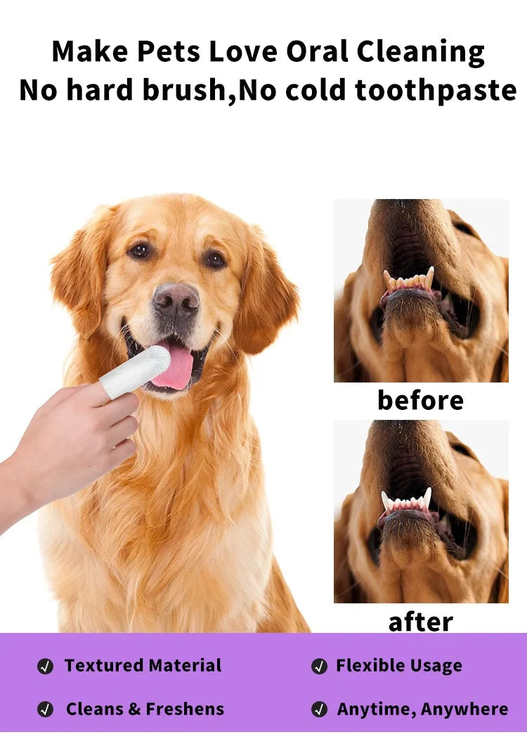 Productos de limpieza para mascotas, cepillo de dientes desechable para dedos, limpieza de dientes para mascotas, cubiertas para dedos, toallitas húmedas, limpieza bucal para perros y gatos