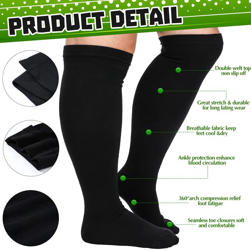 1 par de calcetines de compresión de pantorrilla extra anchos para mujeres y hombres, calcetines de compresión de talla grande 20-30 mmHg, medias hasta la rodilla