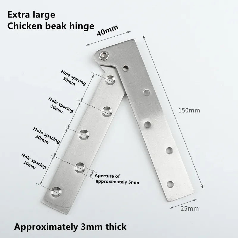 Bisagra de boca de pollo con rotación de 360 grados, 1 piezas, esquina de puerta oculta, Base de muebles superior e inferior, accesorios de Hardware de acero inoxidable
