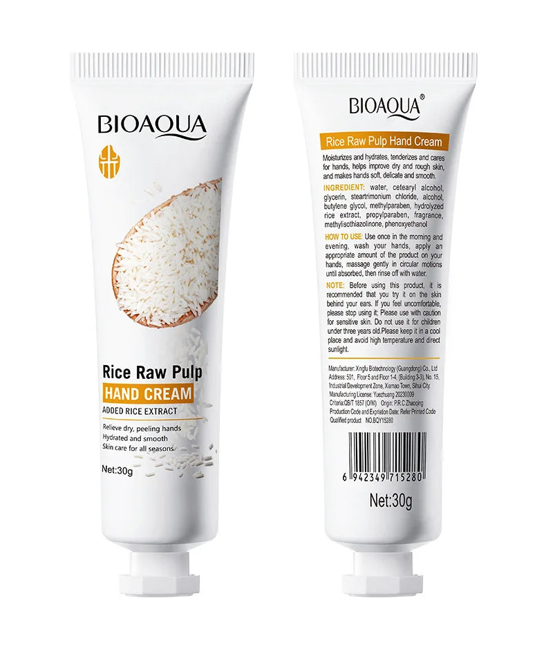 3/5 piezas BIOAQUA Crema de manos de arroz blanco, blanqueadora, hidratante, nutritiva, antienvejecimiento, productos para el cuidado de la piel de las manos