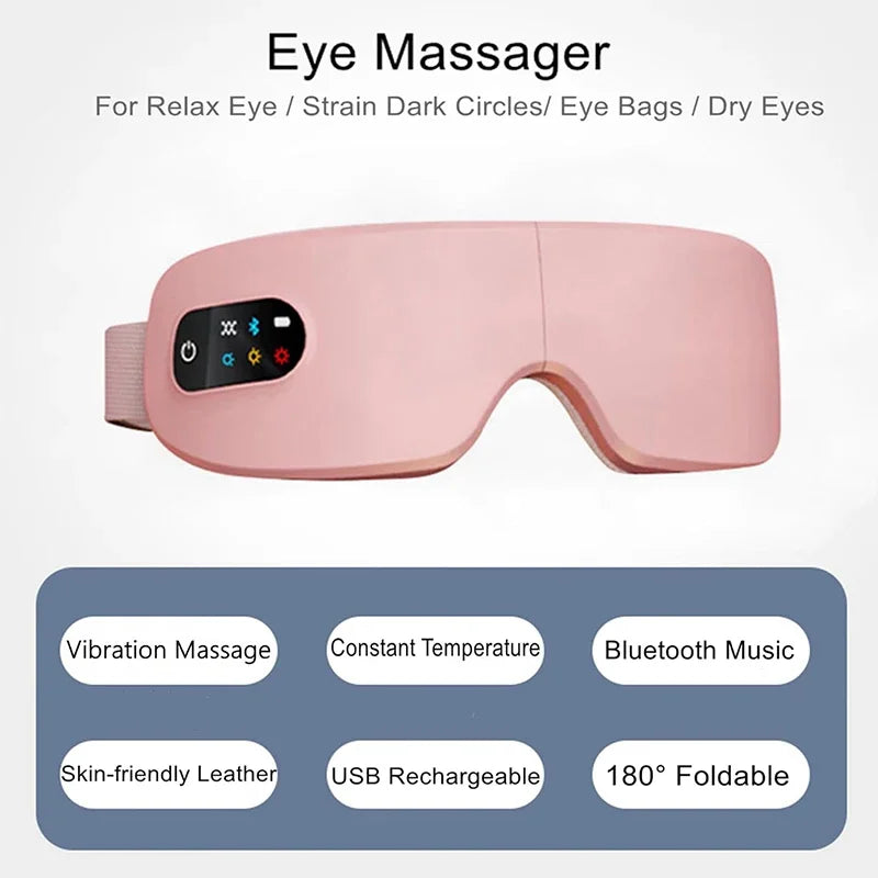 Masajeador de ojos 4D, Airbag inteligente, vibración, instrumento para el cuidado de los ojos, compresa caliente, Bluetooth, gafas de masaje para ojos, fatiga, cuidado antiarrugas