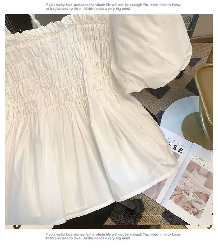 Blusa de Gasa con Manga Abullonada y Cuello Cuad, Estilo Verano 2025, para Mujer, Talla Pequeña