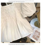 Blusa de Gasa con Manga Abullonada y Cuello Cuad, Estilo Verano 2025, para Mujer, Talla Pequeña