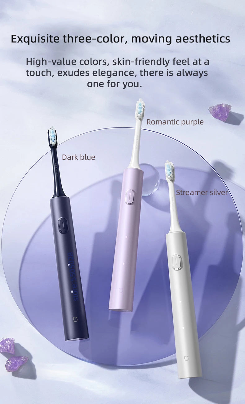 Juego de cepillos de dientes eléctricos sónicos Xiaomi MIJIA T302, 4 cabezales de cepillo, IPX8, resistente al agua, carga inalámbrica, cepillo de dientes electrónico