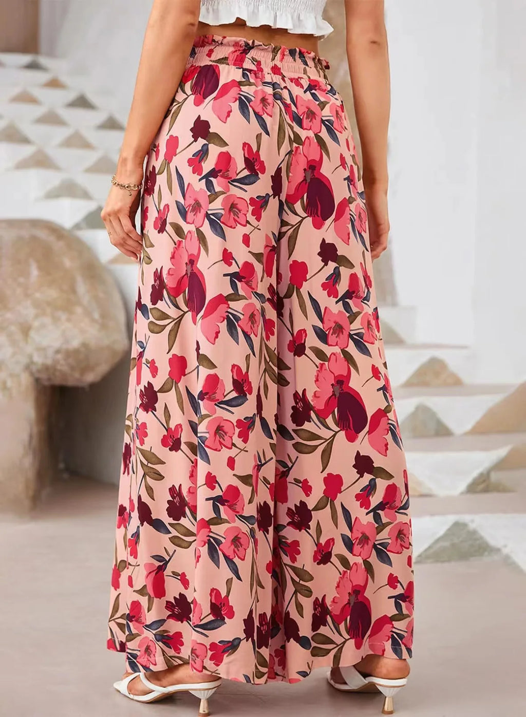 Pantalón largo de pierna ancha para mujer, Pantalón recto con estampado Floral, cintura elástica, ropa de calle Y2k, Capris Maxi elegante holgado de verano
