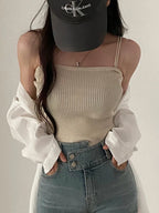 2025 Tops cortos informales con cuello Halter para mujer, camisola sin mangas con tirantes y espalda descubierta, camiseta sin mangas ajustada y sólida, chaleco recortado de tubo para mujer