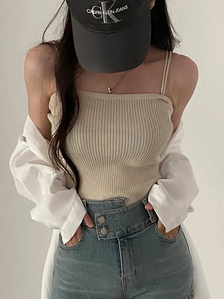 2025 Tops cortos informales con cuello Halter para mujer, camisola sin mangas con tirantes y espalda descubierta, camiseta sin mangas ajustada y sólida, chaleco recortado de tubo para mujer