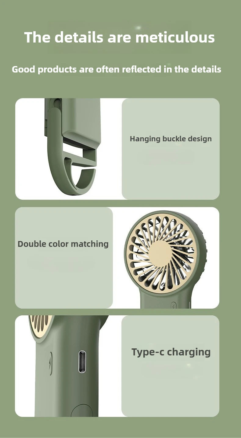 Miniventilador plegable de mano recargable por USB, diseño de dibujos animados con gancho para montañismo, uso en el hogar y la Oficina al aire libre, nuevo