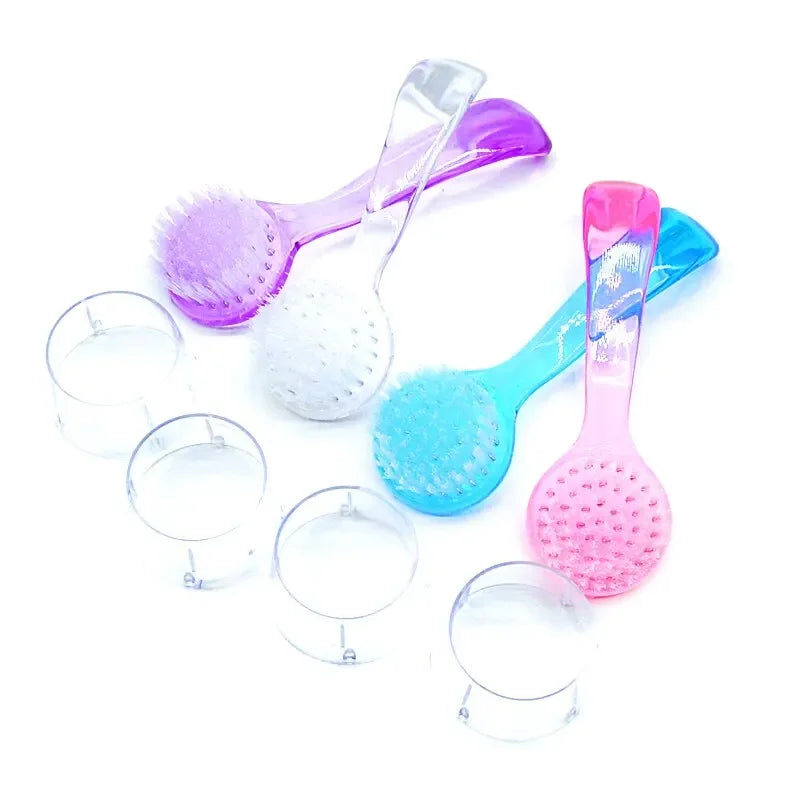 Nuevo cepillo de plástico para uñas, suave, elimina el polvo, maquillaje, cepillos de lavado, polvo de cabeza redonda, limpieza con tapa, pedicura