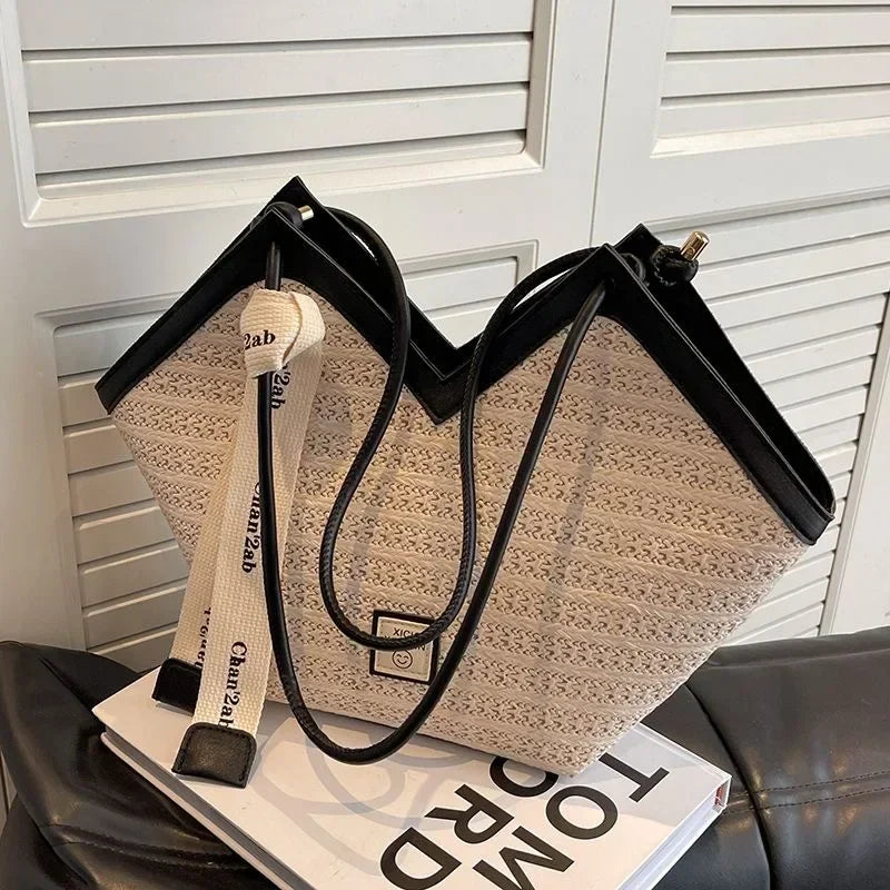 Bolso de hombro de paja para mujer, bolsa de hombro tejida a mano, estilo Retro, ideal para el verano