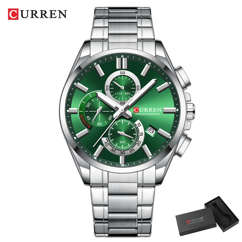 Relojes CURREN para hombre, relojes de lujo de primeras marcas para hombre, cronógrafo Original resistente al agua de acero inoxidable, fase lunar, fecha, esfera giratoria