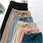 Pantalones de pierna ancha para mujer, pantalón plisado de seda de hielo, cintura elástica, holgado, informal, moda de verano