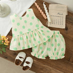 Conjunto de 2 piezas para niñas pequeñas, Top y pantalones cortos sin mangas con lazo de lunares de estilo coreano, traje informal de algodón de verano para bebés recién nacidos para jugar