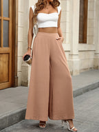 Pantalones de pierna ancha de talle alto para mujer Palazzo Casual Cintura elástica Lounge Pantalones largos fluidos con bolsillos