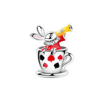 Colgante de Plata de Ley 925 con Diseño de Taza de Té y Conejo, Compatible con Pulseras Originales, Joyería DIY para Mujer