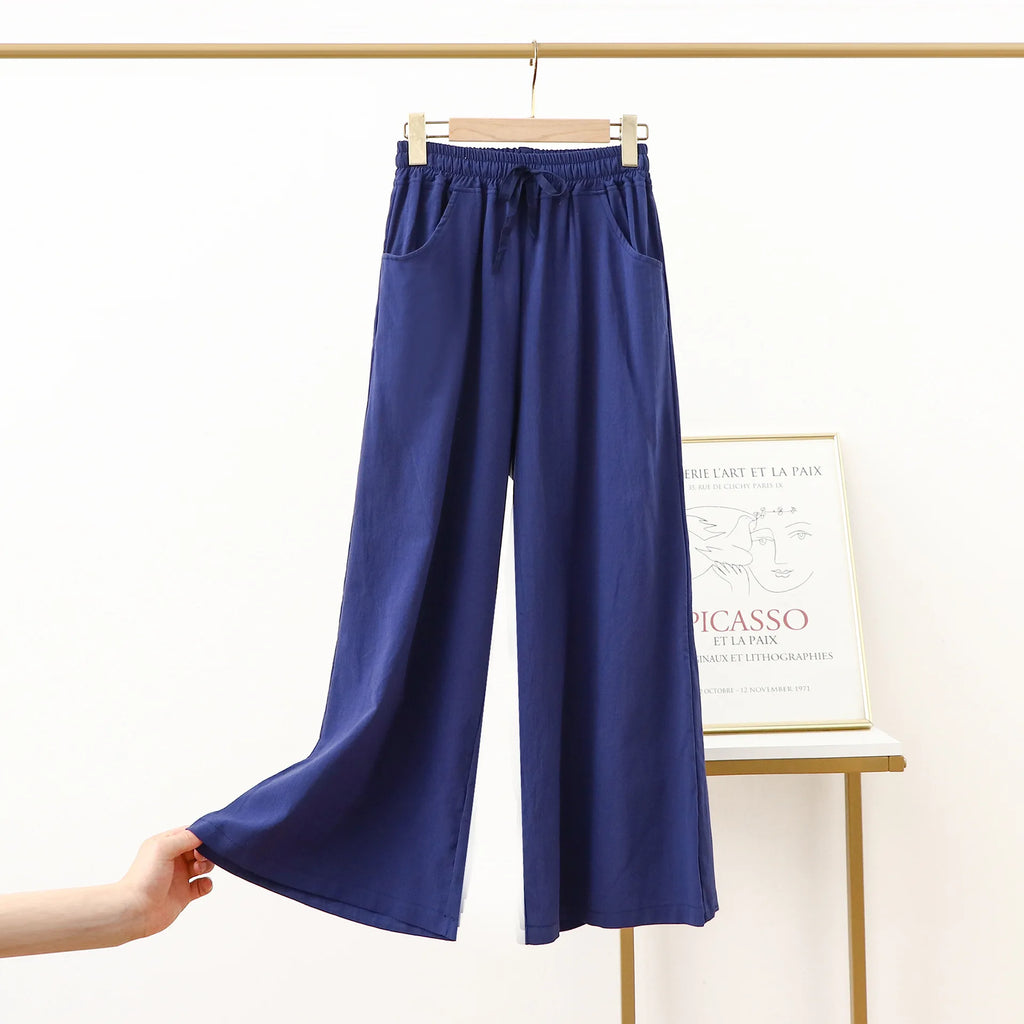 Pantalones De Mujer, nuevos Pantalones De pijama De lino y algodón para Mujer, Pantalones De pierna ancha, ropa De dormir femenina, pantalón para casa para primavera, verano y otoño