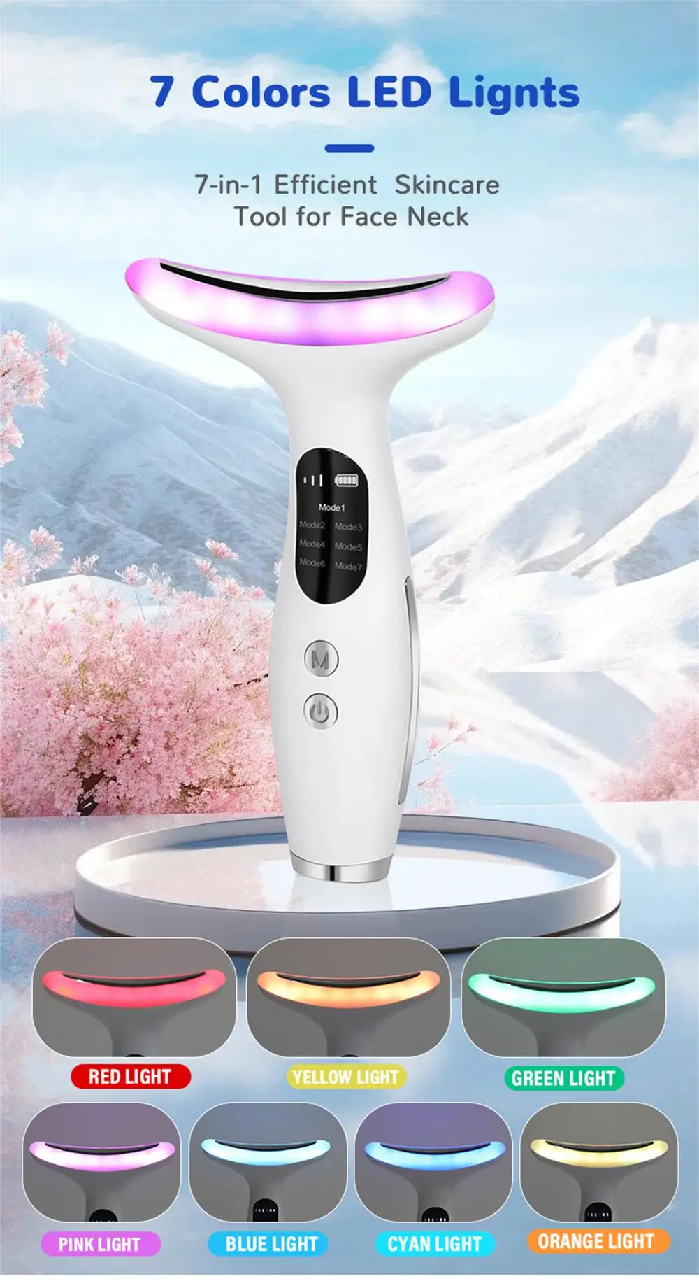 Dispositivo de belleza Facial y de cuello 2 en 1, masaje de vibración de alta frecuencia, dispositivo antienvejecimiento para estiramiento de la piel, herramienta de cuidado de la piel para uso doméstico