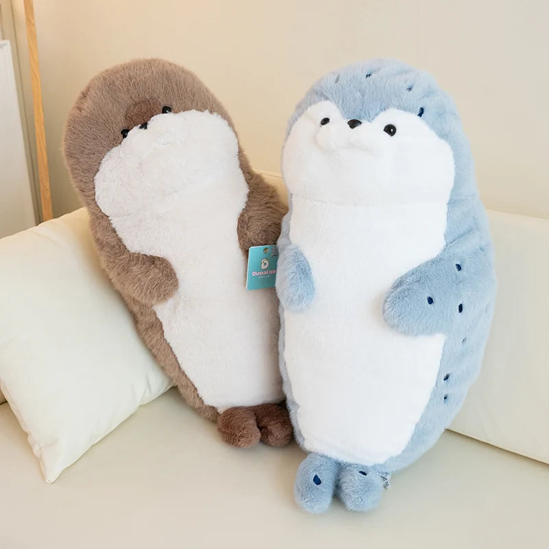 Sello de auriculares de dibujos animados de alta calidad, lontra marina, juguete de peluche, bola, cojín redondo, almohada para niños, regalo de cumpleaños, siesta escolar y sueño