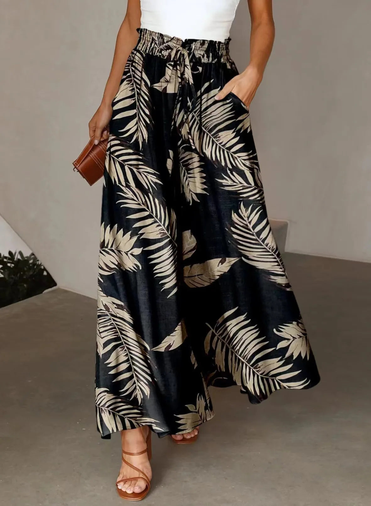 Pantalón largo de pierna ancha para mujer, Pantalón recto con estampado Floral, cintura elástica, ropa de calle Y2k, Capris Maxi elegante holgado de verano